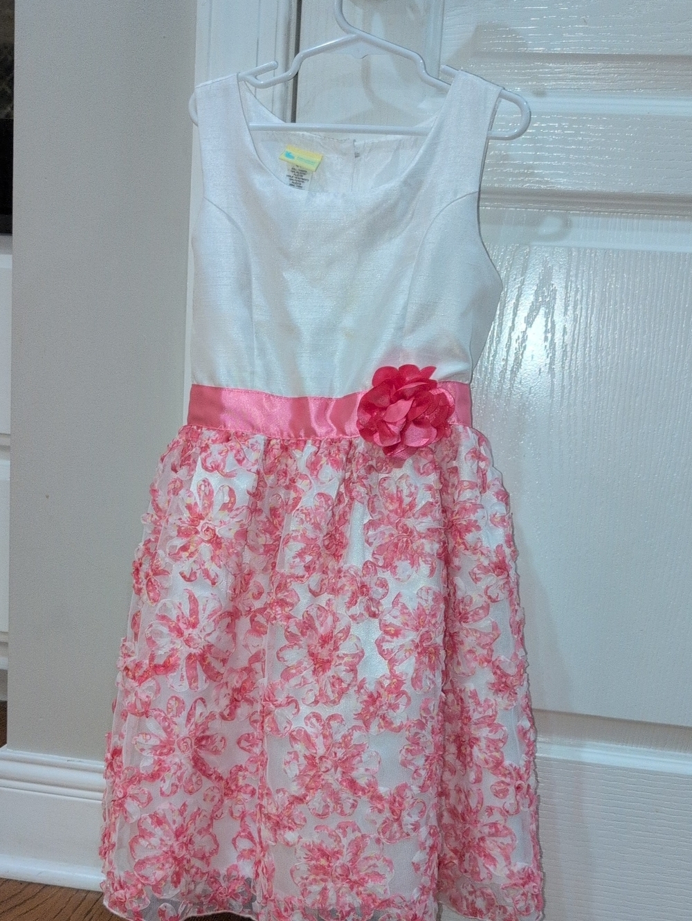 Holiday Editions White and Pink Floral Dress with Satin Sash
